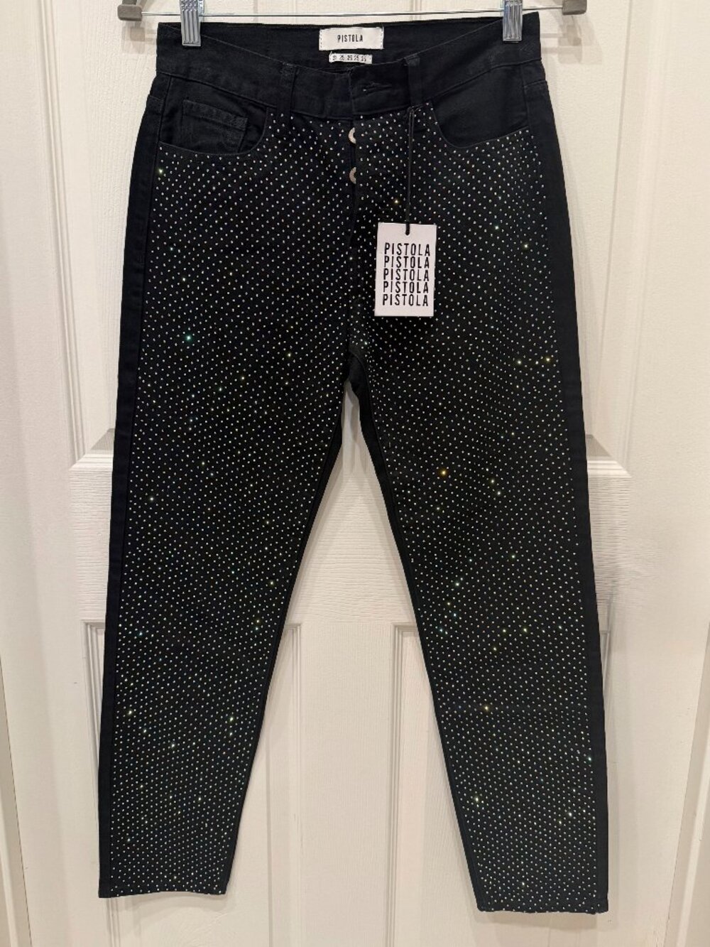 Pistola Denim Black Rhinestone Embellished Skinny Jeans Size 25 NWT